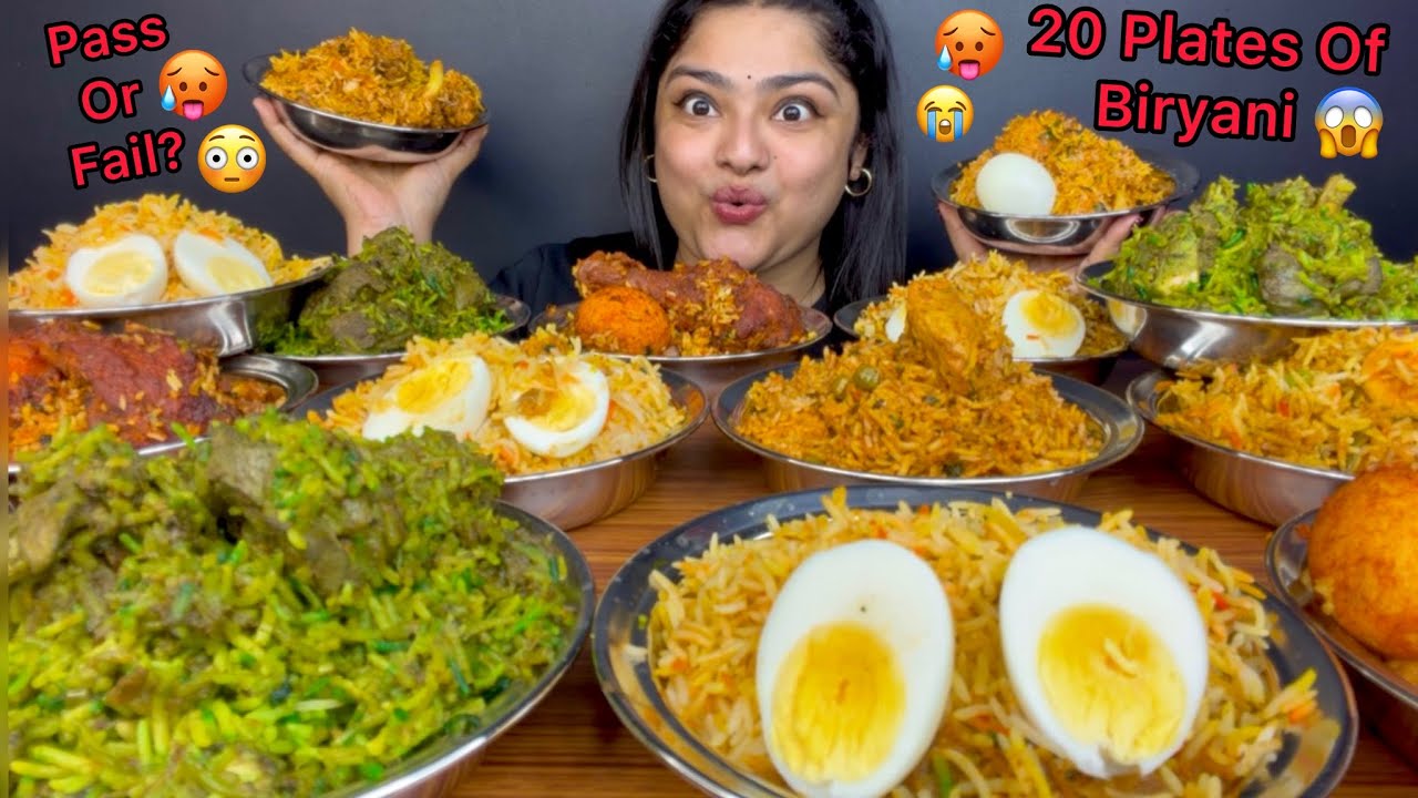20 PLATE BIRYANI EATING CHALLENGE😱 CHICKEN BIRYANI, VEGETABLE BIRYANI, EGG BIRYANI, HARIYALI BIRYANI