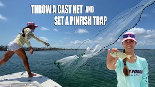 HOW TO THROW A CAST NET & SET A PINFISH TRAP 🥞🐟 Catch bait in the Florida Keys | Gale Force Twins