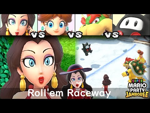 Super Mario Party Jamboree Pauline vs Daisy vs Bowser vs Ninji in Roll'em Raceway