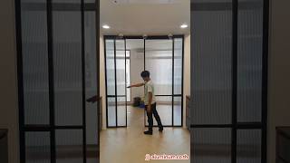 ชุดประตูบานเลื่อนคู่แบบสลิมรางบนพร้อมช่องแสงข้าง