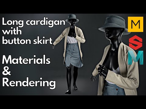 Marvelous Designer & Substance Painter &  Maya & Arnold : Long cardigan with a button skirt