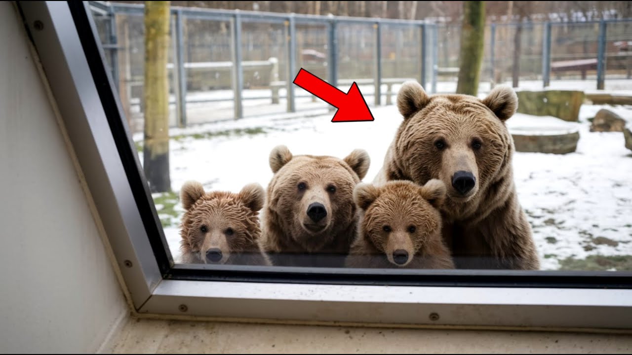Unable To Withstand The Cold Of  -28°C, A Mother Bear Leads Her Three Cubs Into Man's House For Help