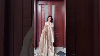 Beige Embellished Charmeuse Silk Sharara - Video 2