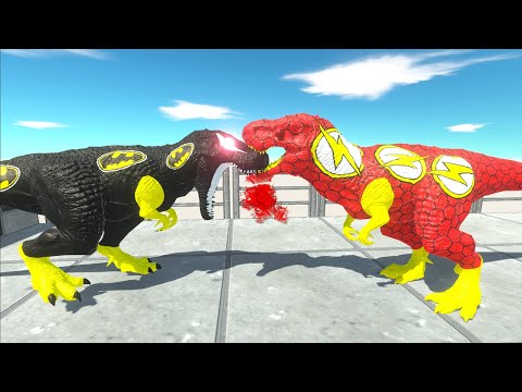FLASH T-REX VS BATMAN T-REX OCEAN DEATH RUN - Animal Revolt Battle Simulator