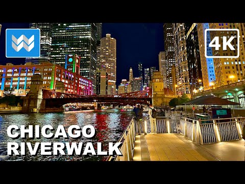 [4K] Experience CHICAGO RIVERWALK at Night - Evening Walking Tour Vlog & Travel Guide