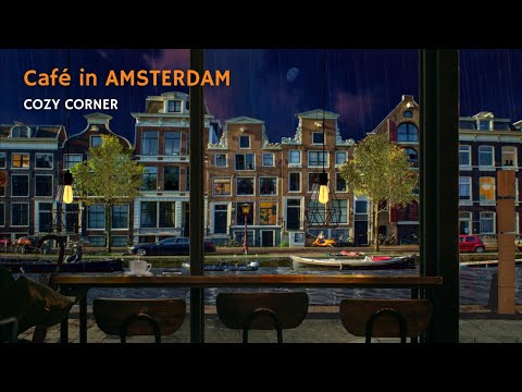 Rainy Café in Amsterdam ASMR Ambience | Relaxing Café Sounds & Jazz Music