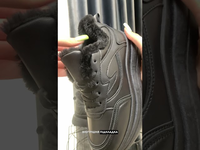 Чоботи жіночі шкіряні байка хутро 592641 Чорний Кросівки жіночі зимові 586626 Чорні