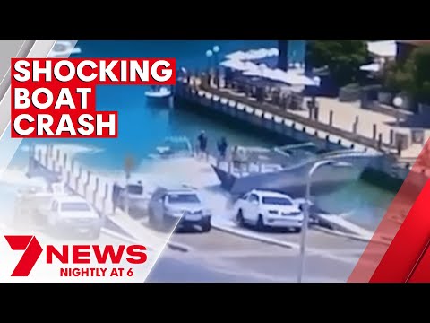 Incredible video of the moment a boat crash lands onto a Perth jetty | 7NEWS
