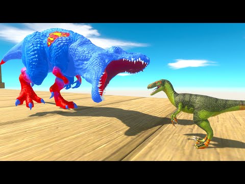 SUPERMAN T-REX vs CAPTAIN AMERICA BRACHIOSAURUS DEATH RUN FOREST - ARBS