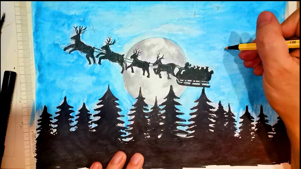 Disegnare Babbo Natale con la slitta e le renne Tutorial