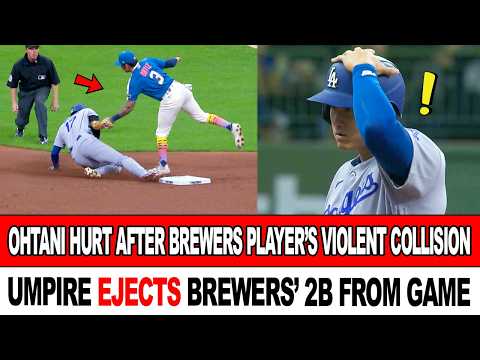BRUTAL HIT! Ohtani Leaves Game Hurt After Collision With Brewers Player! Umpire Ejects Brewers’ 2B