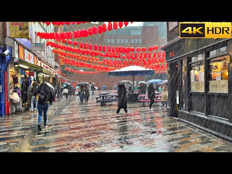 Heavy Rain Walk in Central London: Apr 2023 | Rainy Day in London [4K HDR]