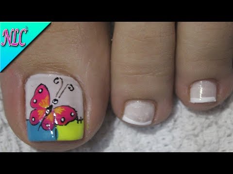DISEÑO DE UÑAS PARA PIES MARIPOSA Y FRANCÉS PRINCIPIANTES – BUTTERFLY NAIL ART – NLC