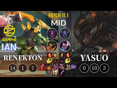 OZ Ian Renekton vs Yasuo Mid - KR Patch 11.1