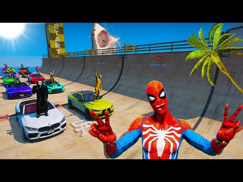 Spider-man and Skibidi Toilet Triple Challenge with Sport Cars Tron Bike and Plane GTA V