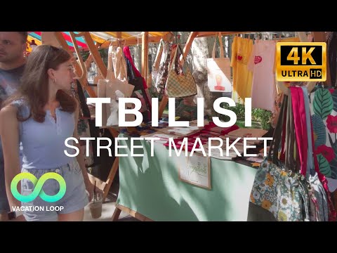 Mercado de rua de Tbilisi na Avenida Shota Rustaveli (outono 80°F/26°C ☀️) [4k]