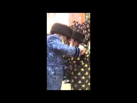 Bobover Rebbe dancing with Viznitzer Rebbe at the Wedding