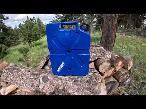 Lifesaver Jerrycan portable water purification storage container and shower hose attachment.