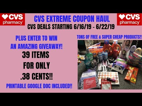 CVS EXTREME COUPON HAUL DEALS STARTING 6/16/19~39 ITEMS ONLY .38 CENTS~FREE & CHEAP PLUS GIVEAWAY! Video