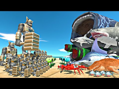 Sea Monsters Fights Ghor Hammer Team | Bloop vs Ghor Hammer - Animal Revolt Battle Simulator