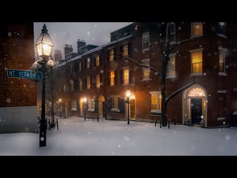 Snowy Evening Walk in Beacon Hill (Boston, MA) - 4K | Quintessential New England USA, Binaural Audio