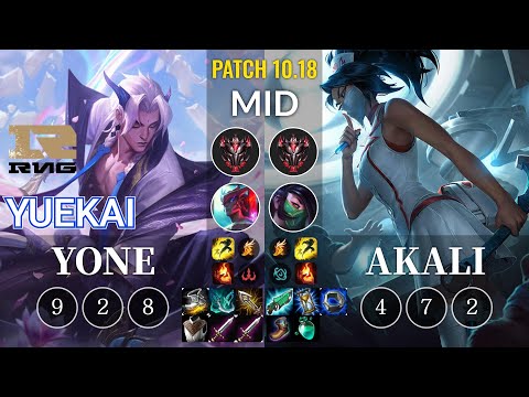 RNG yuekai Yone vs Akali Mid - KR Patch 10.18