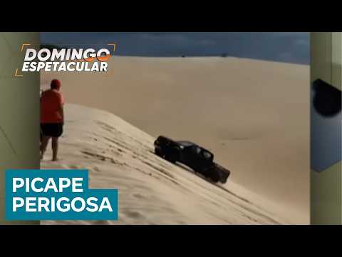 Picape ‘voa’ por dunas no Ceará e põe turistas em risco