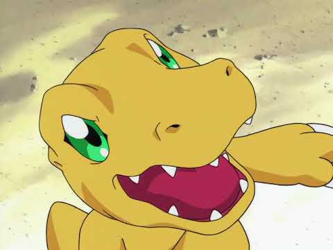 Agumon evolves into Greymon for the first time
