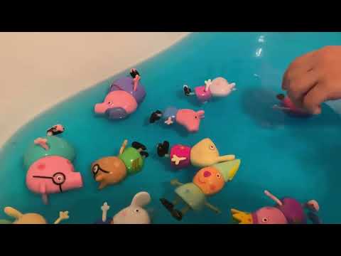Five little Peppa pigs jumping on the pool ,five little monkeys,  nursery for kids playing splash