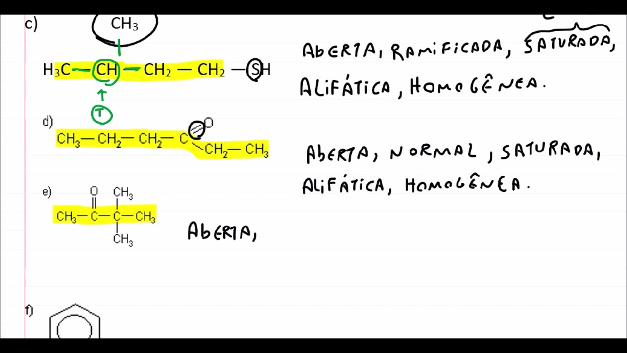 Classifique a cadeia carbônica dos compostos abaixo: