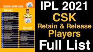 IPL 2021 - CSK Retain and Released Players List | CSK retain and released list | CSK full squad list