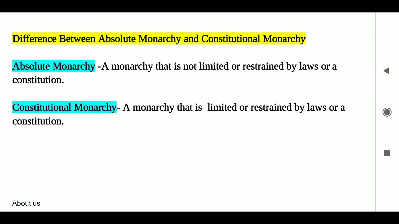What are the differences between absolute monarchy and constitutional