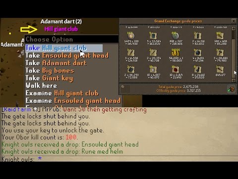 killing 100 obor's (hill giant boss) on a super low lvl account (no overheads)