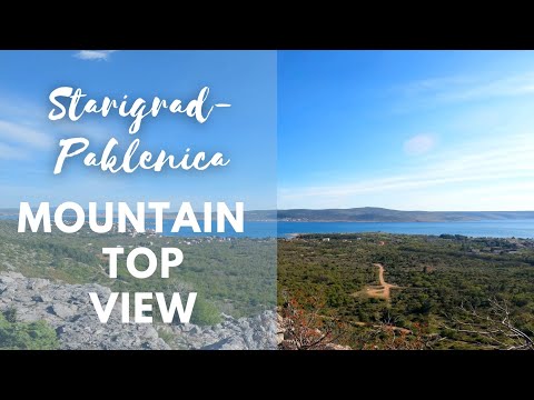 View from mountain top to the sea and Starigrad-Paklenika. Paklenica NP, Croaria. 4k short video.