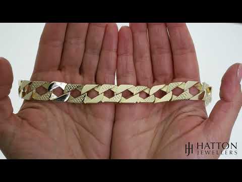 9ct Gold Solid Textured Square Curb Bracelet - 14 mm