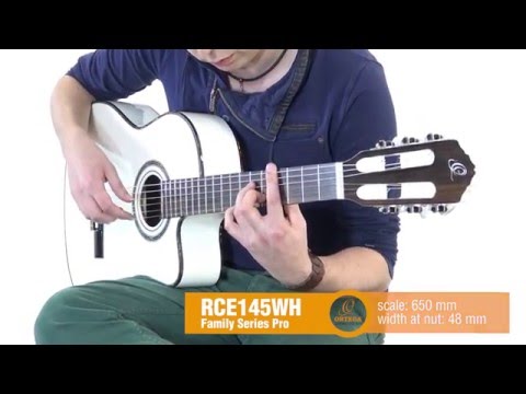 Ortega Guitars RCE145WH Family Series Pro Slim Neck Acoustic Electric Thinline Nylon Classical 6-String Guitar w/ Free Bag, Solid Canadian Engelmann Spruce Top and Mahogany Body, White Gloss Finish image 7