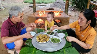 Harvest long beans to sell at the market sell - cooking with grandfather | Tin