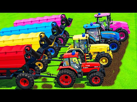 TRANSPORT POLICE TRACTOR ON MUDDY ROAD - CORN HARVEST w/ McCORMICK & CASE & J. DEERE & CLAAS POLICE!