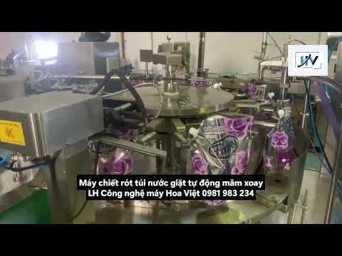Máy chiết rót nước giặt tự động HV-NGTD12 và HV-TNGTD18 Máy chiết rót túi nước giặt tự động mâm xoay