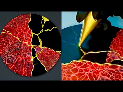 (128)Fluid Art/Kintsugi Style Bloom/DIY Gold Paste/Abstract gold acrylic pouring painting/フルイドアート