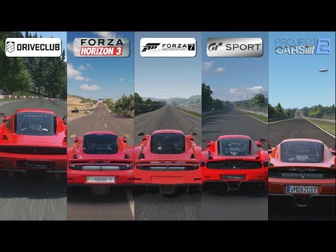 DriveClub vs Forza Horizon 3 vs Forza 7 vs GT Sport vs PCARS 2 - Ferrari Enzo Sound Comparison