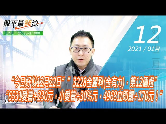 20210112《股市最錢線》#高閔漳，“今日好似12月22日””3228金麗科(金有力)，第12個燈”“6531愛普+230元，小愛普+30%元，4968立即飆+170元！”