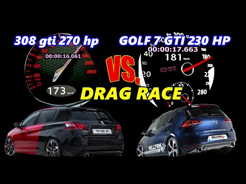 🔥 $75K Hot Hatch Battle! VW Golf 7 GTI vs. Peugeot 308 GTi – Turbocharged Drag Race 🚗💨