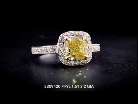 FANCY INTENSE YELLOW DIAMOND RING 1.93 Ct. TW, Cushion Shape, GIA Certified, 5171240553.JCRF05309420