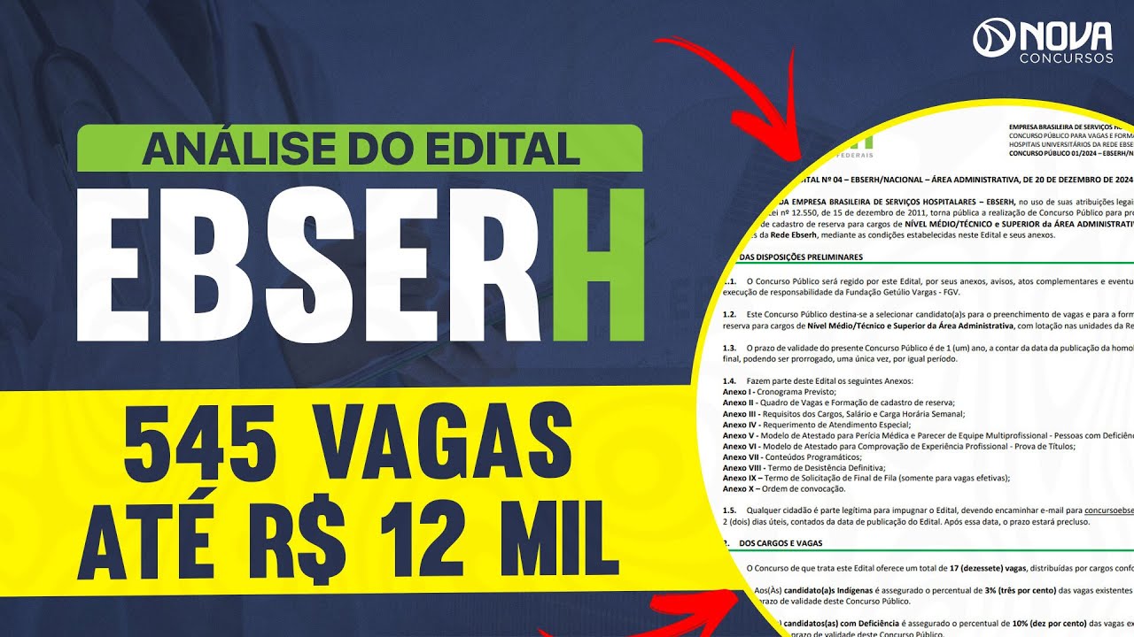 EDITAL PUBLICADO EBSERH 2024: 245 VAGAS COM SALÁRIO DE R$ 12 MIL