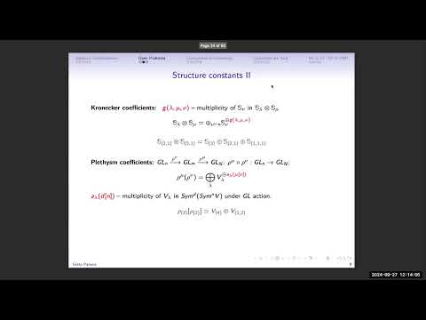 Sep 27, 2024: Greta Panova (Computational Complexity in Algebraic Combinatorics)