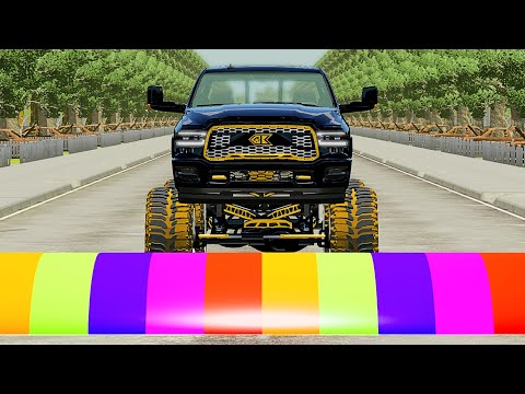 Cars vs Giant Rainbow Speed Bump - BeamNG.drive