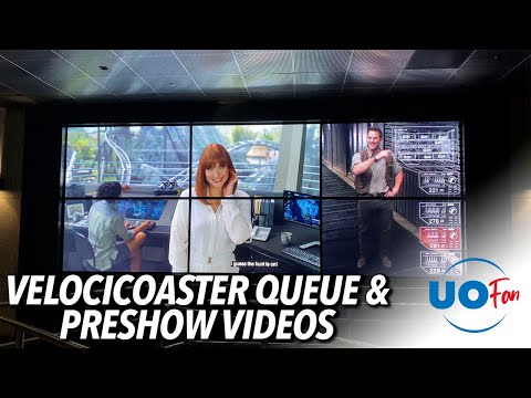 Jurassic World VelociCoaster Queue Tour + Preshow Videos