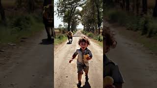 A kid&#39;s chase with a lion: a thrilling moment of tears and screams! 😱🦁💔#lion#Child