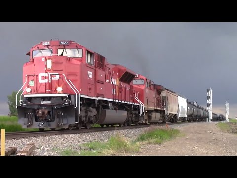Departing Crump!!! CP 7027 Leads CP 467 South at Crump AB, CP Red Deer Subdivision.